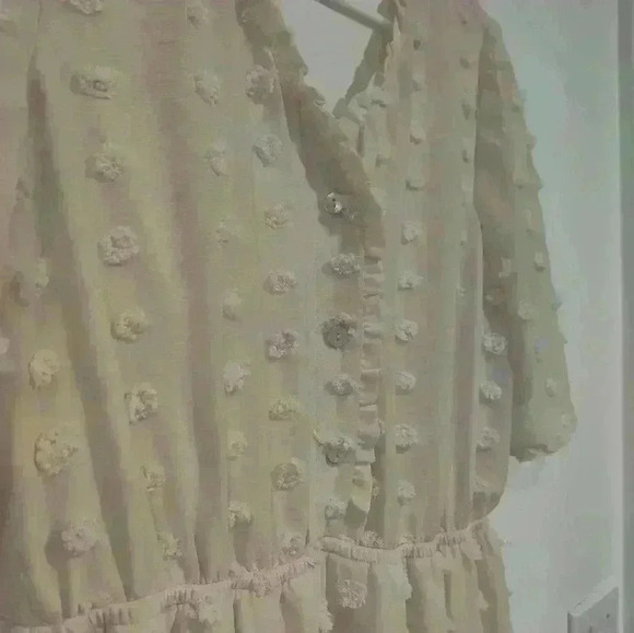 Cream Midi Sundress with V-Neck and Mandarin Collar - Picture 4 of 5